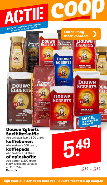 Douwe Egberts   koffiebonen, oploskoffie folder aanbieding bij  Coop - details