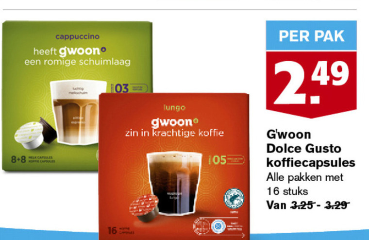 Gwoon   dolce gusto capsules folder aanbieding bij  Hoogvliet - details