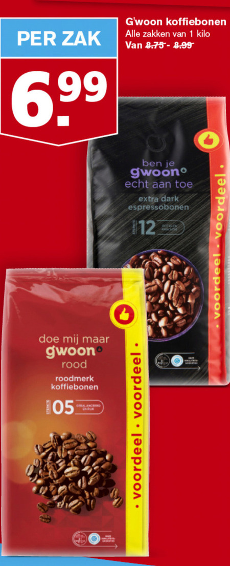 Gwoon   koffiebonen folder aanbieding bij  Hoogvliet - details