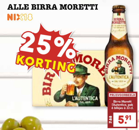 Birra Moretti   blikje bier, krat bier folder aanbieding bij  MCD Supermarkt Basis - details