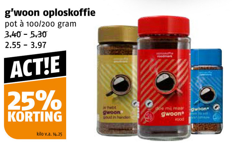 Gwoon   oploskoffie folder aanbieding bij  Poiesz - details