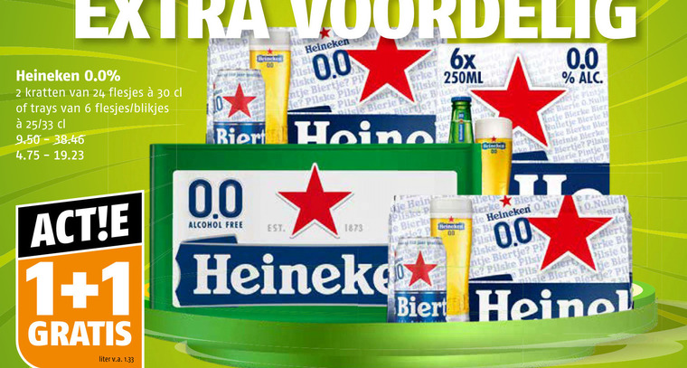 Heineken 0.0   blikje bier, krat bier folder aanbieding bij  Poiesz - details