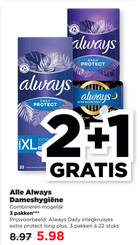 Always   inlegkruisjes, maandverband folder aanbieding bij  Plus - details