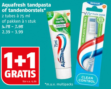 Aquafresh   tandenborstel, tandpasta folder aanbieding bij  Poiesz - details