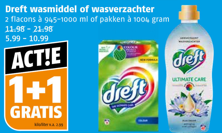 Dreft   wasverzachter, wasmiddel folder aanbieding bij  Poiesz - details