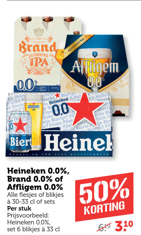 Heineken 0.0   alcoholvrij bier, blikje bier folder aanbieding bij  Coop - details