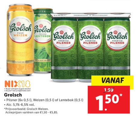 Grolsch   blikje bier folder aanbieding bij  Lidl - details