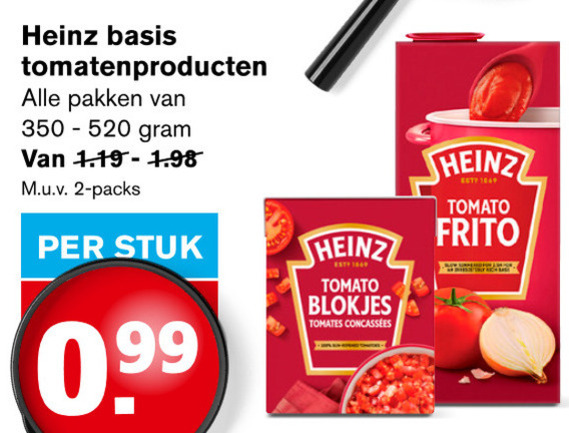 Heinz   tomatenpuree, tomatenblokjes folder aanbieding bij  Hoogvliet - details