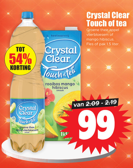 Crystal Clear   fruitdrank folder aanbieding bij  Dirk - details