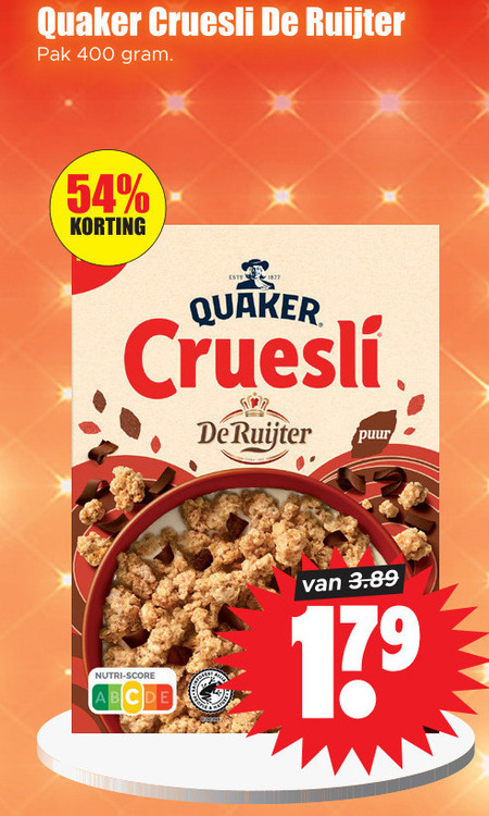 Quaker   cruesli folder aanbieding bij  Dirk - details