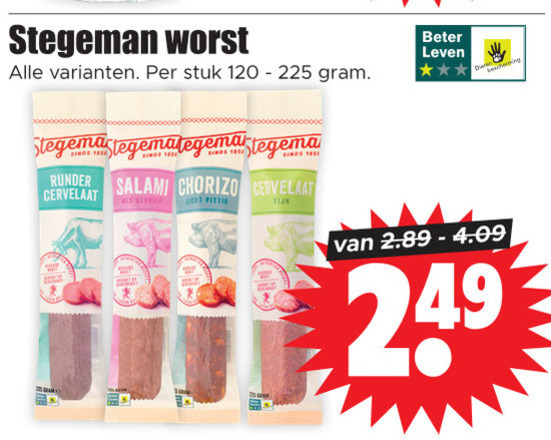 Stegeman   cervelaatworst, salami folder aanbieding bij  Dirk - details