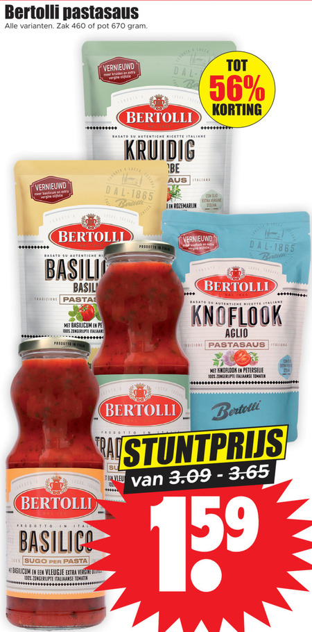 Bertolli   pastasaus folder aanbieding bij  Dirk - details