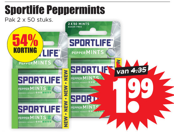 Sportlife   kauwgom folder aanbieding bij  Dirk - details