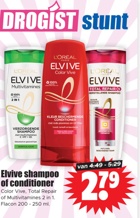 Elvive   conditioner, shampoo folder aanbieding bij  Dirk - details