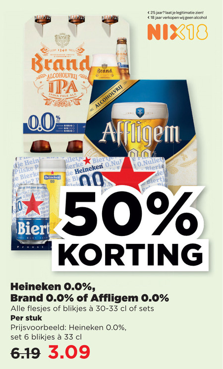 Heineken 0.0   blikje bier, alcoholvrij bier folder aanbieding bij  Plus - details