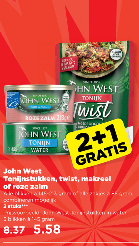 John West   tonijn in blik folder aanbieding bij  Plus - details