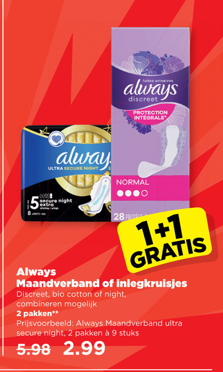 Always   inlegkruisjes, maandverband folder aanbieding bij  Plus - details