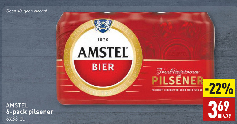 Amstel   blikje bier folder aanbieding bij  Aldi - details