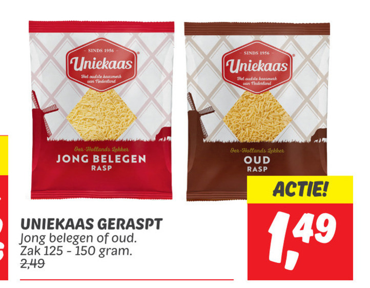 Uniekaas   geraspte kaas folder aanbieding bij  Dekamarkt - details