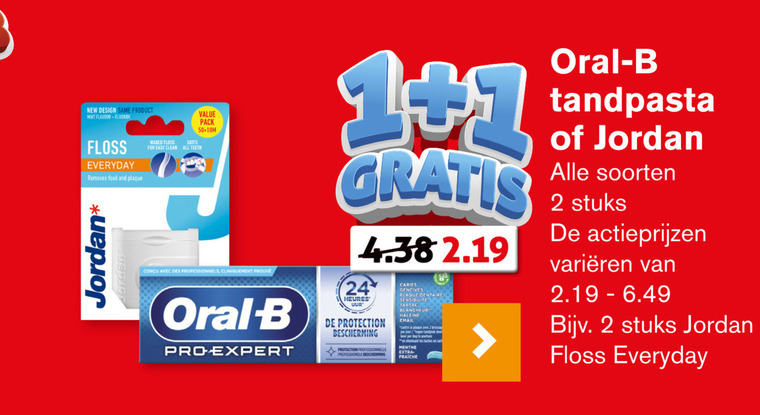 Oral-B   flosdraad, tandpasta folder aanbieding bij  Hoogvliet - details