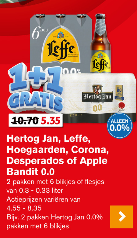 Leffe   alcoholvrij bier folder aanbieding bij  Hoogvliet - details