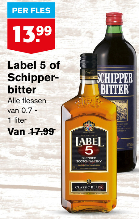 Schipperbitter   kruidenbitter, whisky folder aanbieding bij  Hoogvliet - details