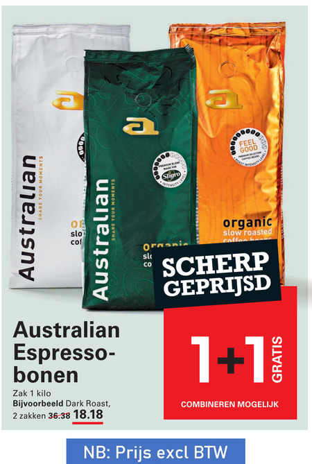 Australian   koffiebonen folder aanbieding bij  Sligro - details