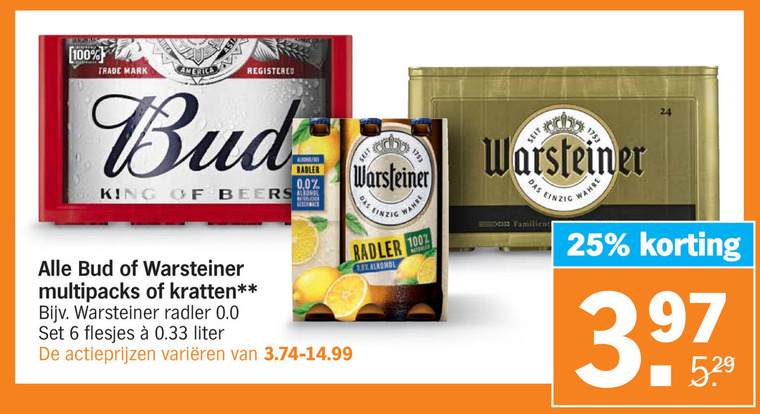 Warsteiner   krat bier, blikje bier folder aanbieding bij  Albert Heijn - details