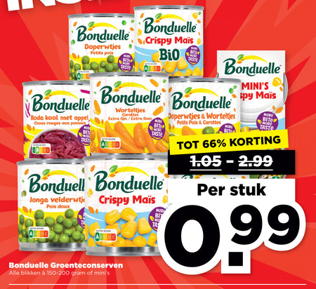 Bonduelle   groenteconserven folder aanbieding bij  Plus - details