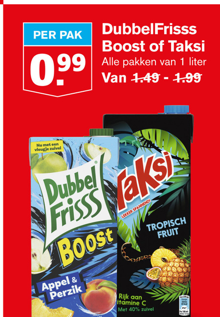 Dubbelfrisss   fruitdrank folder aanbieding bij  Hoogvliet - details