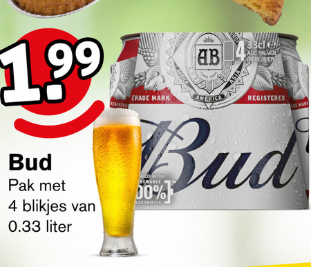 Bud   blikje bier folder aanbieding bij  Hoogvliet - details