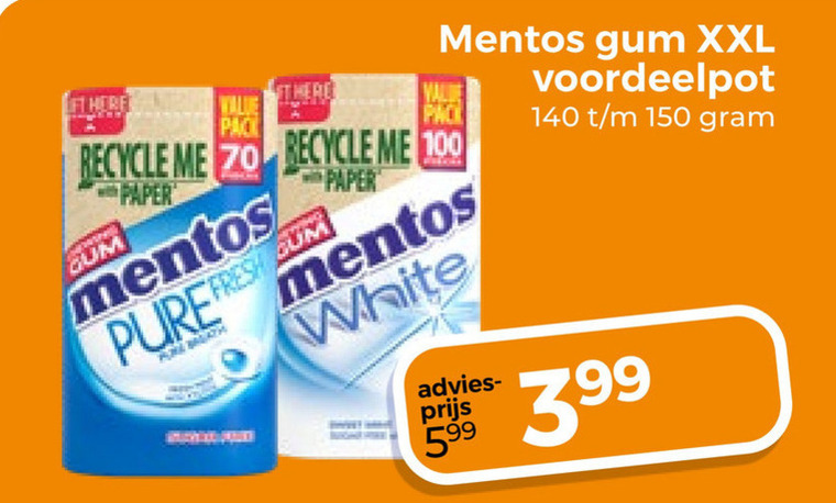 Mentos   kauwgom folder aanbieding bij  Trekpleister - details