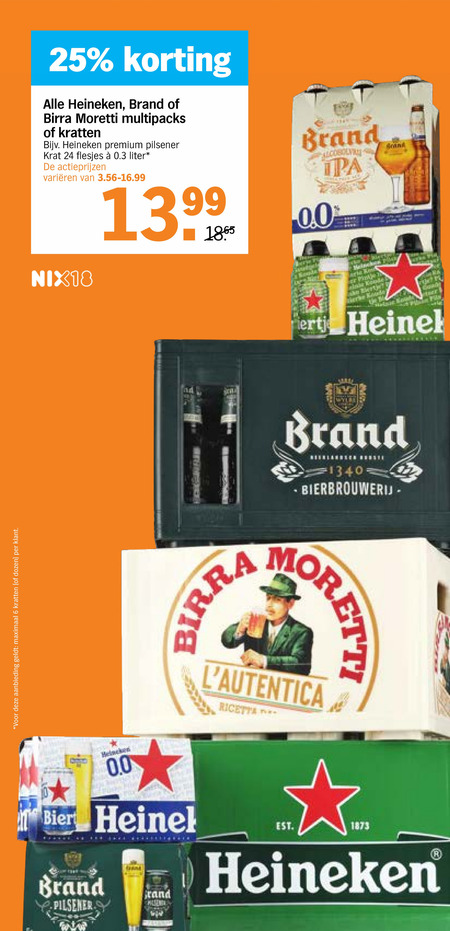 Birra Moretti   krat bier, blikje bier folder aanbieding bij  Albert Heijn - details