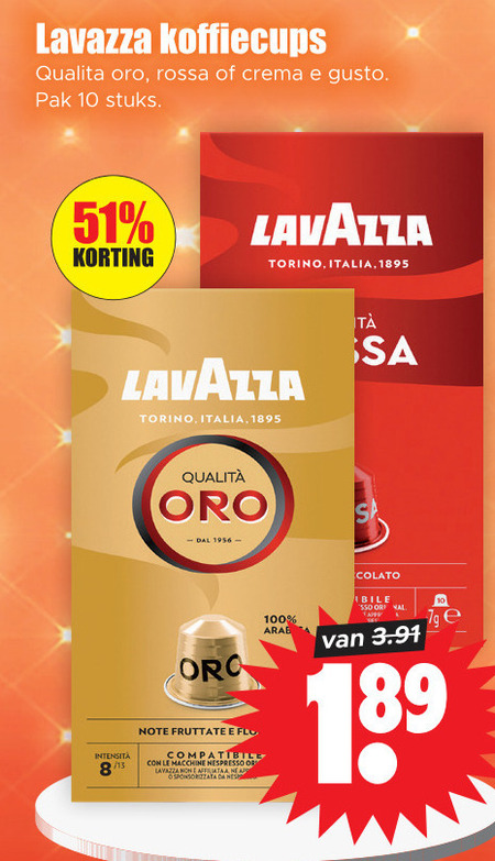 Lavazza   koffiecups folder aanbieding bij  Dirk - details