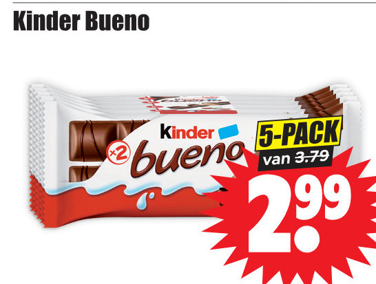 Kinder Bueno   chocoladereep folder aanbieding bij  Dirk - details