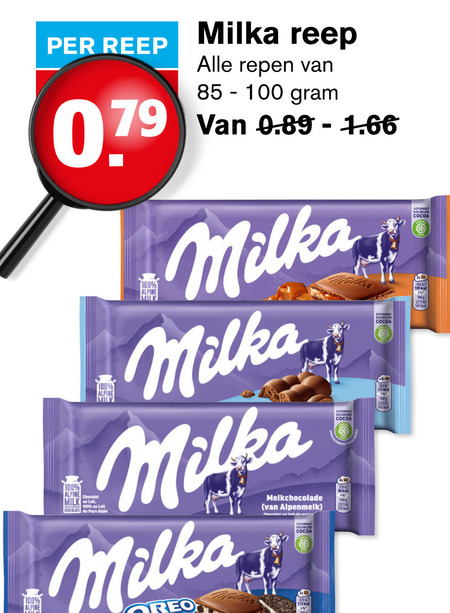 Milka   chocolade folder aanbieding bij  Hoogvliet - details