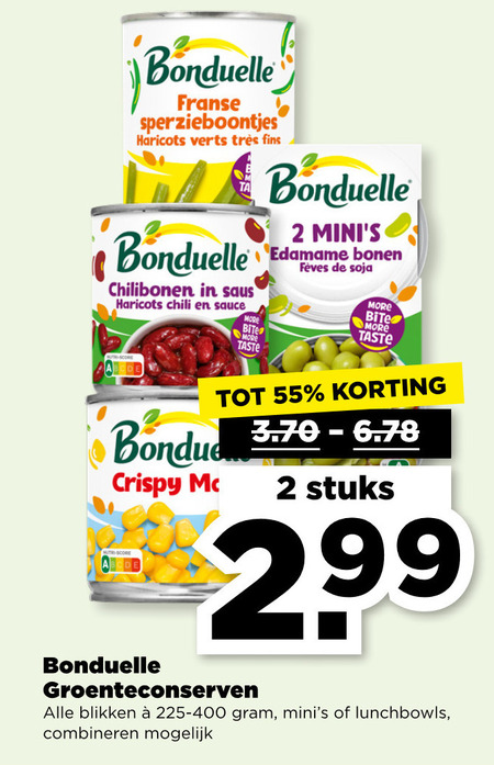 Bonduelle   groenteconserven folder aanbieding bij  Plus - details