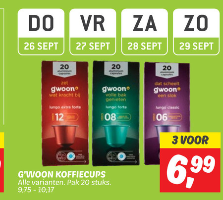 Gwoon   koffiecups folder aanbieding bij  Dekamarkt - details