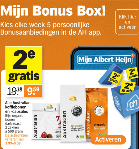 Australian   koffiecups, koffiebonen folder aanbieding bij  Albert Heijn - details