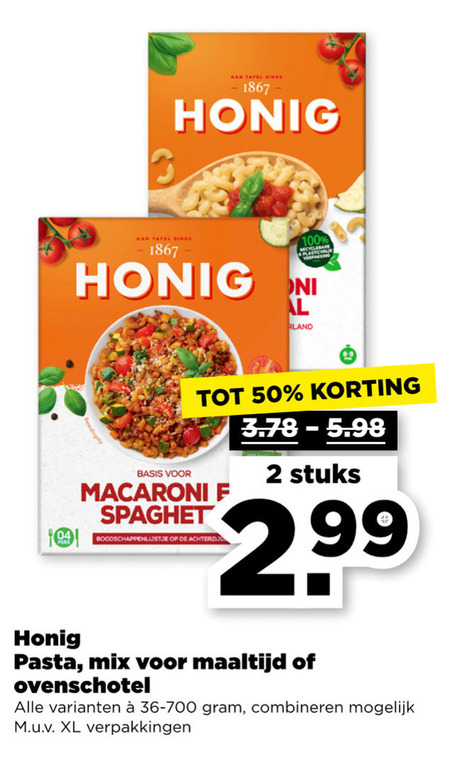 Honig   pasta, maaltijdmix folder aanbieding bij  Plus - details