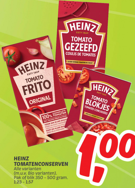 Heinz   tomatenpuree, tomatenblokjes folder aanbieding bij  Dekamarkt - details