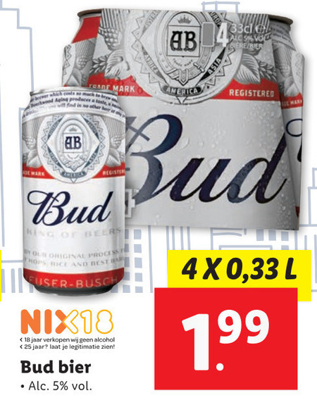 Bud   blikje bier folder aanbieding bij  Lidl - details