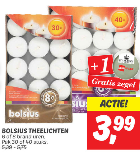 Bolsius   theelicht folder aanbieding bij  Dekamarkt - details