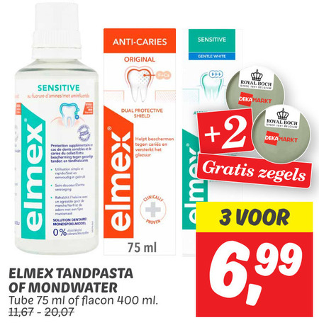 Elmex   tandpasta, mondwater folder aanbieding bij  Dekamarkt - details