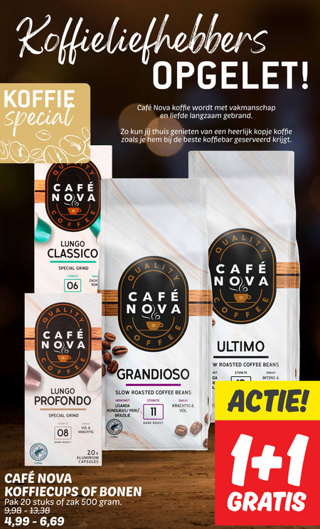 Cafe Nova   koffiebonen, koffiecups folder aanbieding bij  Dekamarkt - details