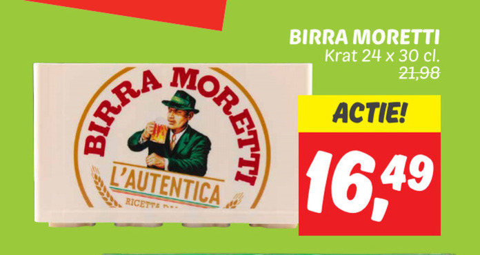 Birra Moretti   krat bier folder aanbieding bij  Dekamarkt - details