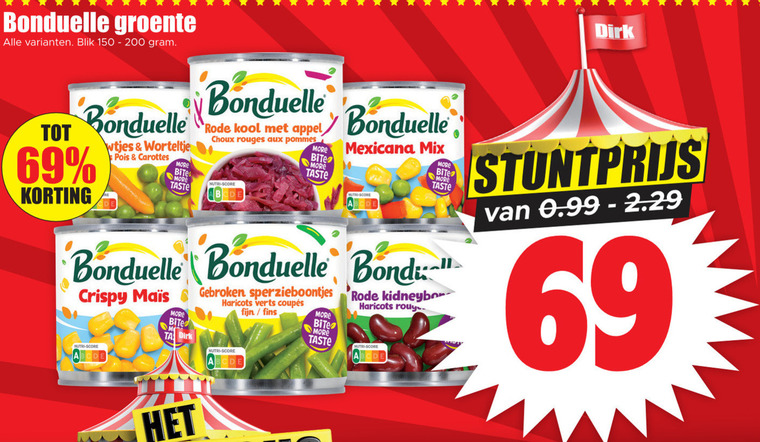 Bonduelle   groenteconserven folder aanbieding bij  Dirk - details