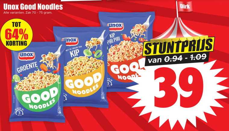 Unox   noodles folder aanbieding bij  Dirk - details