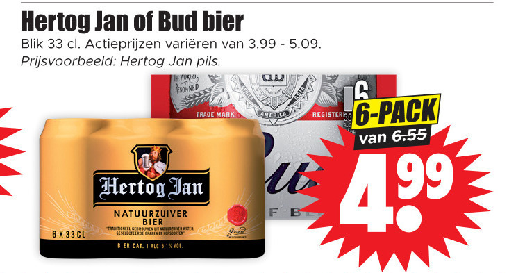 Bud   blikje bier folder aanbieding bij  Dirk - details