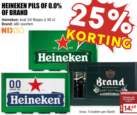 Heineken 0.0   blikje bier, krat bier folder aanbieding bij  MCD Supermarkt Basis - details